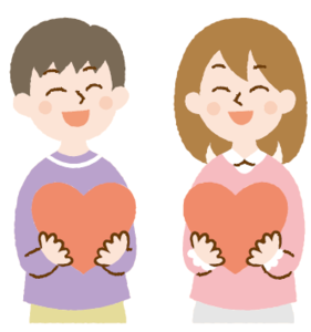 イラスト:ハートを持つ男の子と女の子