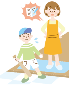 イラスト:遊びに行こうとしている子どもを怒っている様子