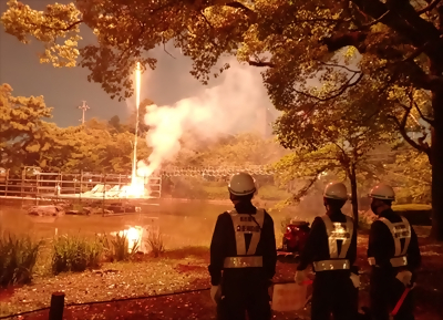 写真:飛び火警戒の様子です 2023年7月28日 稲葉地消防団・中村消防団・豊臣消防団