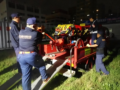 写真:ポンプ操作の様子です 2023年8月19日 本陣消防団