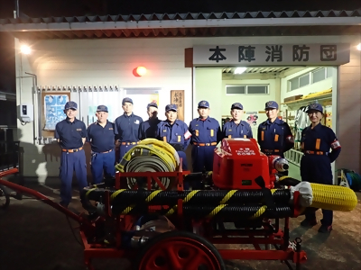 写真:団員整列の様子です 2023年8月19日 本陣消防団