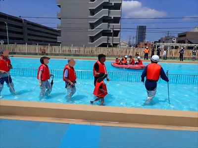 写真:避難訓練の様子です 2023年7月23日 千成消防団