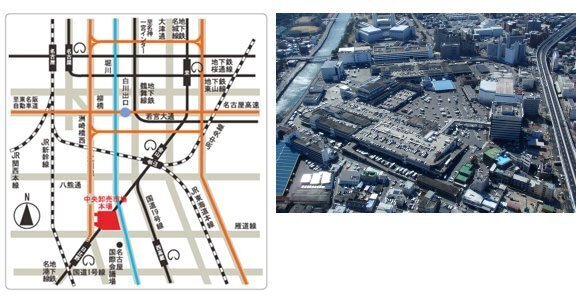 写真:本場全景とアクセスマップ