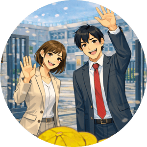 二人の先生が、子どもに向かって手をふっている。