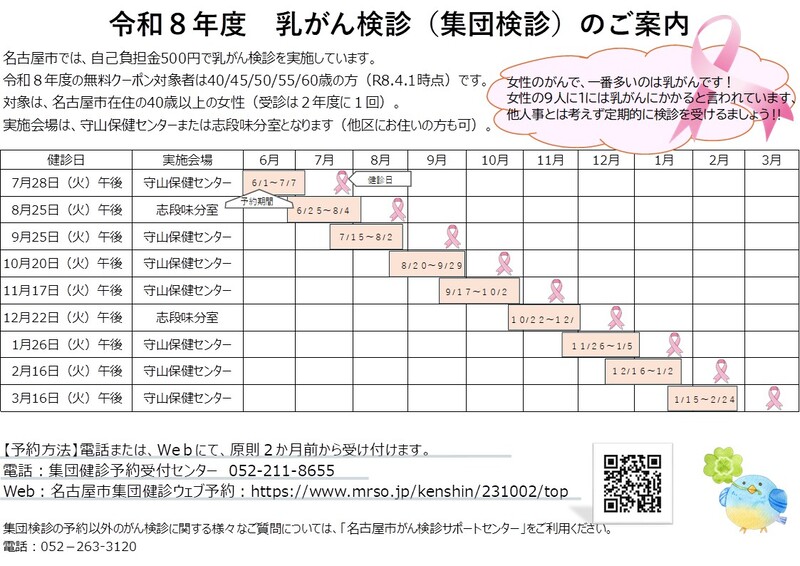 乳がん検診スケジュール表