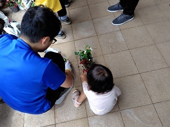 写真:お花植えプロジェクトに参加した親子