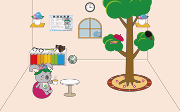 こあらっちが自分の部屋でくつろいでいるイラスト