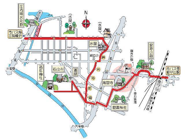 善光寺街道と水屋めぐりの地図