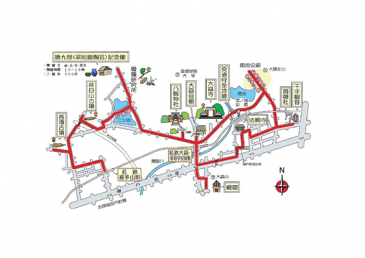 大森・喜多山ふるさとめぐりの地図