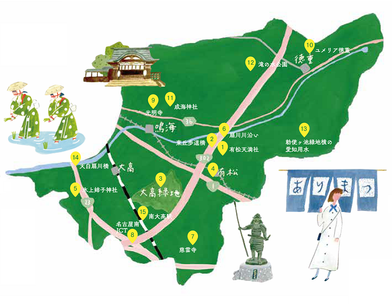 地図：受賞作品の撮影スポットマップのイラスト