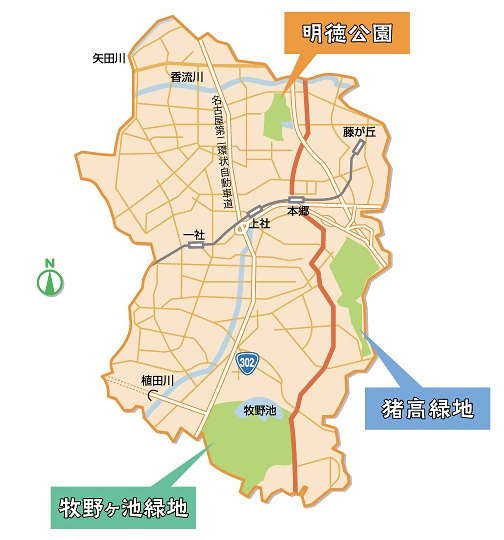 各緑地の場所の地図