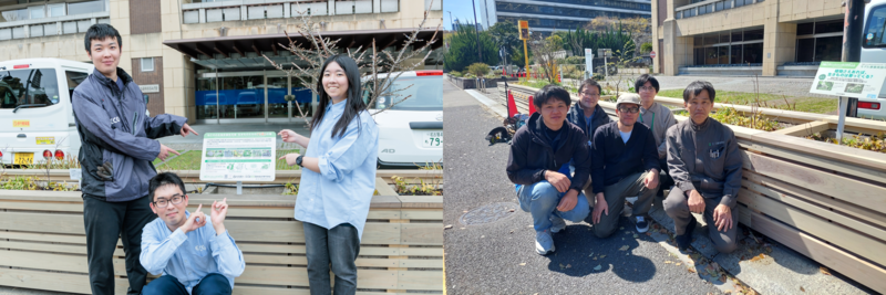 デザインした看板、木製花壇カバー設置画像