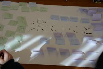 写真：たくさんの「楽しいこと」が付箋で貼っている模造紙