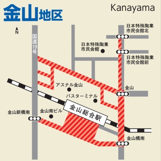 地図:金山地区の路上禁煙地区の図