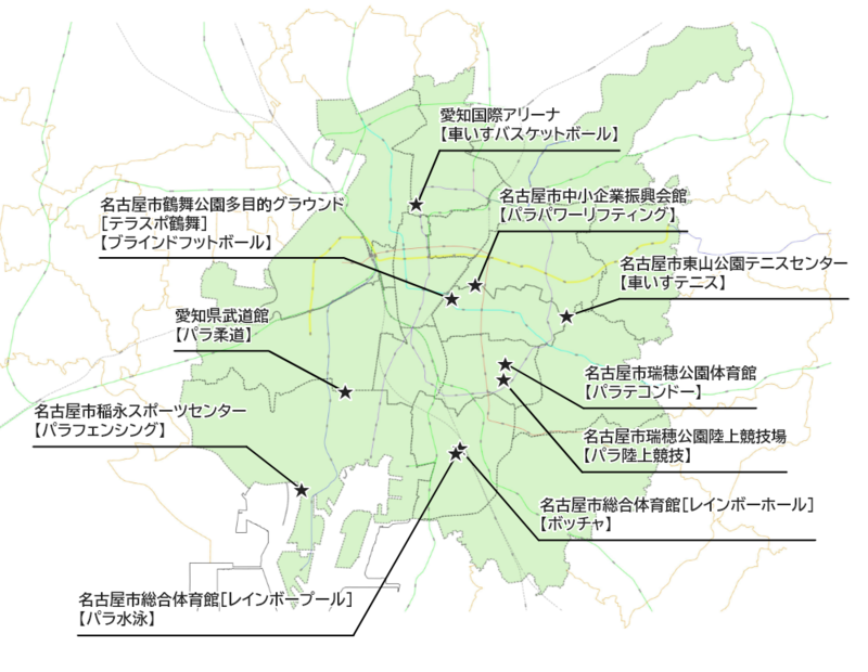地図：アジアパラ競技大会（10競技／10会場）