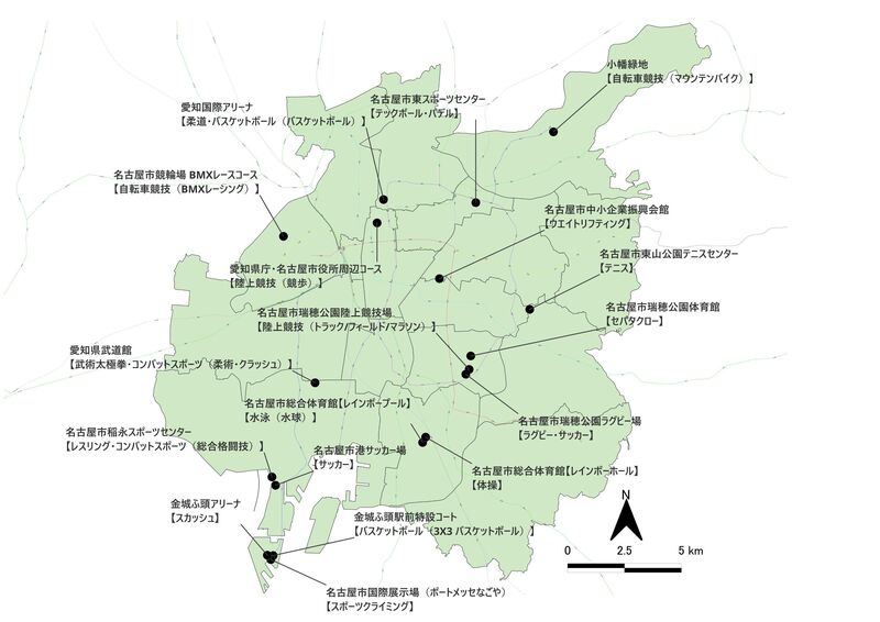 地図：アジア競技会場（18競技／18会場）