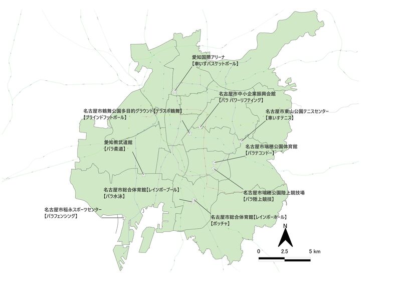 地図：アジアパラ競技大会（10競技／10会場）