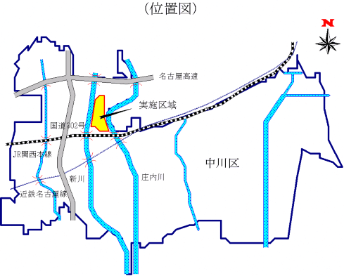 地図:長須賀地区の位置を表示する図(中川区)