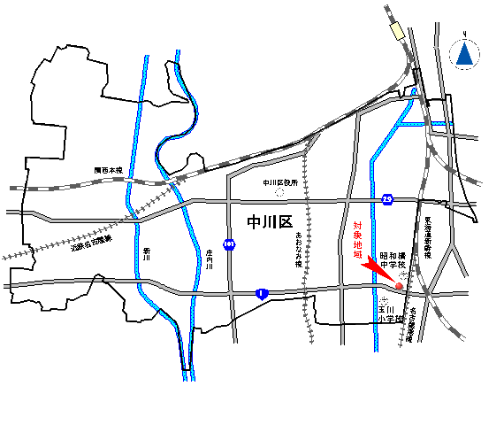 編入する区域は中川区の東南部で、国道1号線とJR貨物名古屋港線が交差する位置の北西になります。