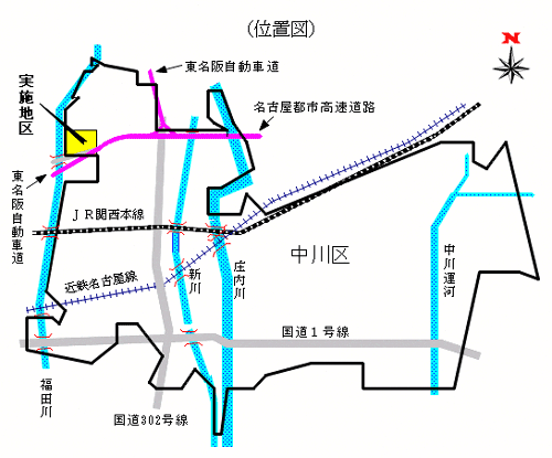 地図:新家地区の位置を表示する図(中川区)
