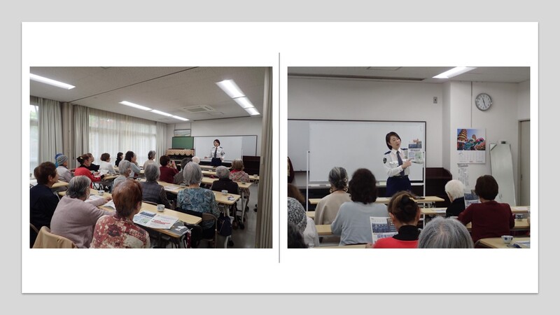 ふれあい給食の中で名東警察署員が講話をする様子