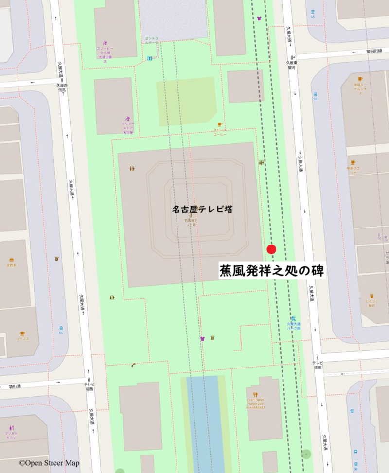 蕉風発祥之処の碑の場所を記した地図