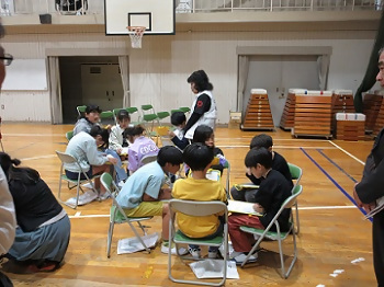 写真：グループで意見を出し合う児童たち