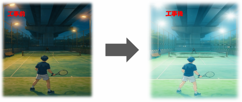 照明工事前と工事後のイメージ写真