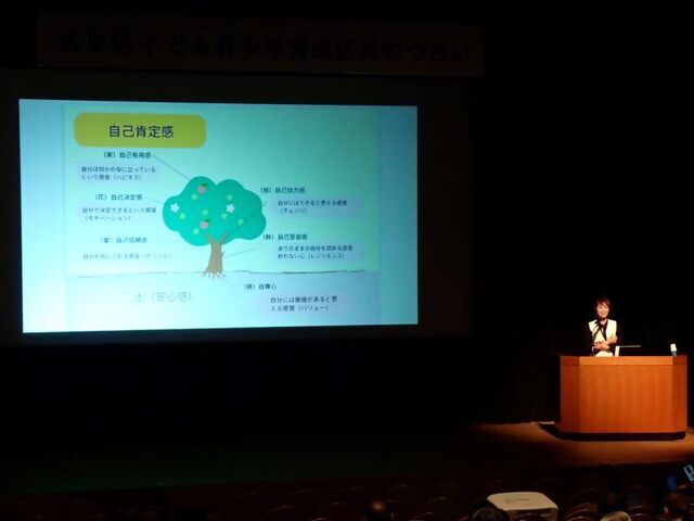写真：青少年健全育成に関する講演会で講演する加藤さん