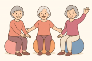 バランスボールに座る女性たちのイラスト