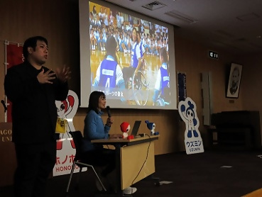 画像:谷選手の実績紹介の様子