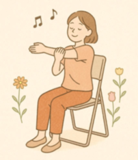 椅子に座ってストレッチする女性のイラスト