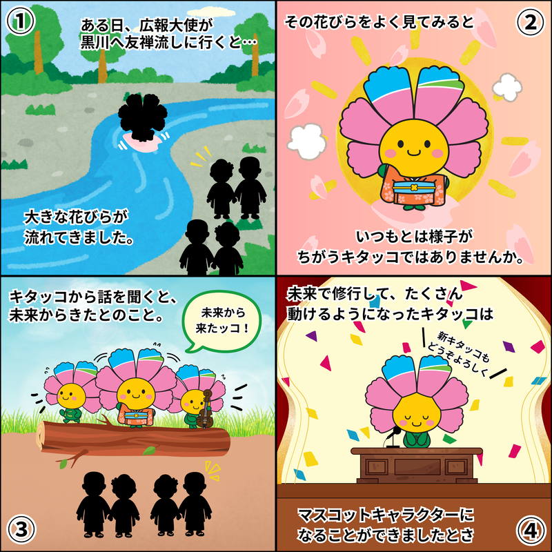 4コマ漫画「マスコット『キタッコ』秘話」