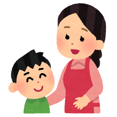 お母さんと話をする男の子のイラスト
