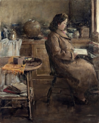 鬼頭鍋三郎《[読書する女]