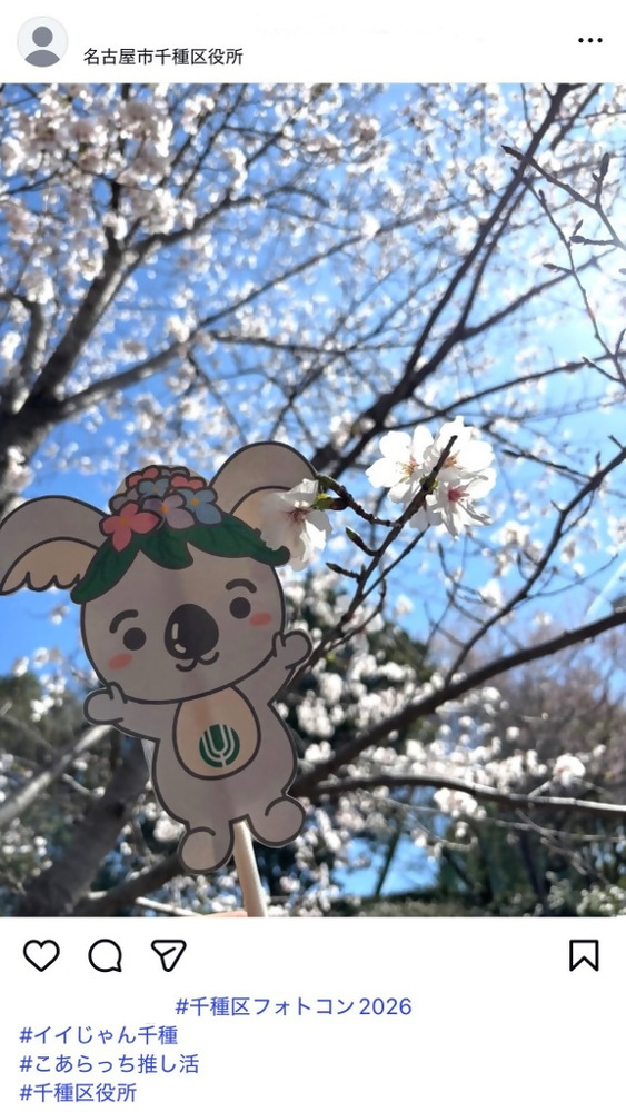 桜を背景にコアラッチが映っている投稿画面の例