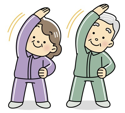 男女の高齢者が体操しているイラスト