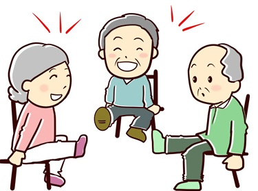 イスに座って楽しく運動する高齢者のイラスト