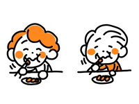 よく噛んで食べている高齢者夫婦のイラスト