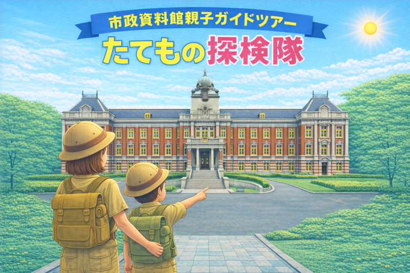 市政資料館親子ガイドツアー たてもの探検隊のイラスト