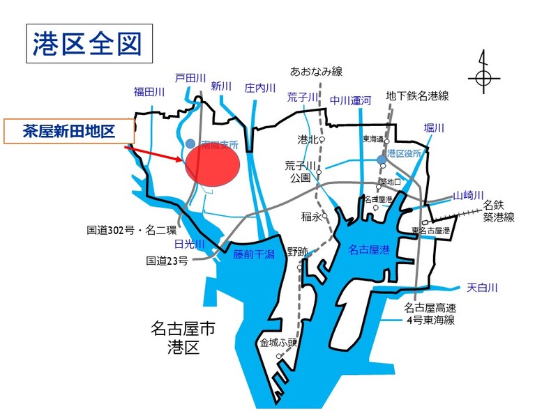 茶屋新田地区の位置図