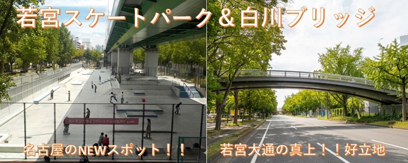 若宮スケートパークと白川ブリッジの写真