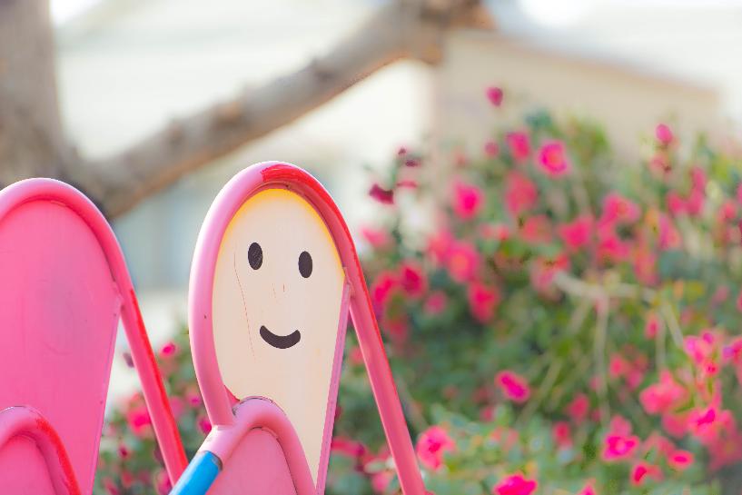すべり台と花