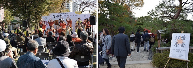 昨年の宮の渡し公園と白鳥庭園でのマルシェの様子