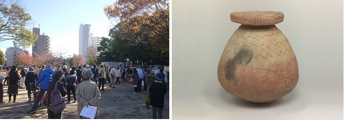 説明会に集まった多くの皆さん　東京国立博物館収蔵のパレススタイル土器の画像