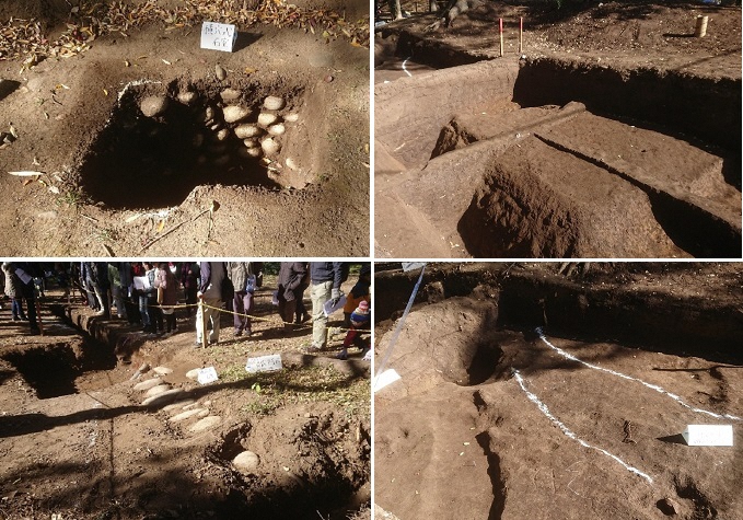 発掘された石室や遺構の画像