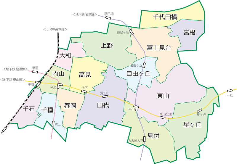 千種区の学区の図