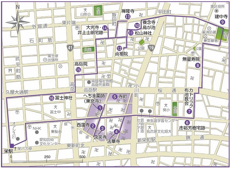 寺町めぐりコース(地図)