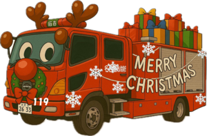 消防車がトナカイの装飾をしているイラスト