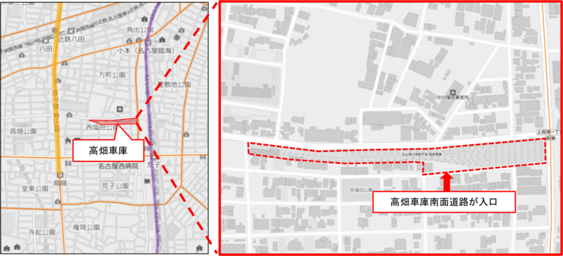 高畑車庫までの地図